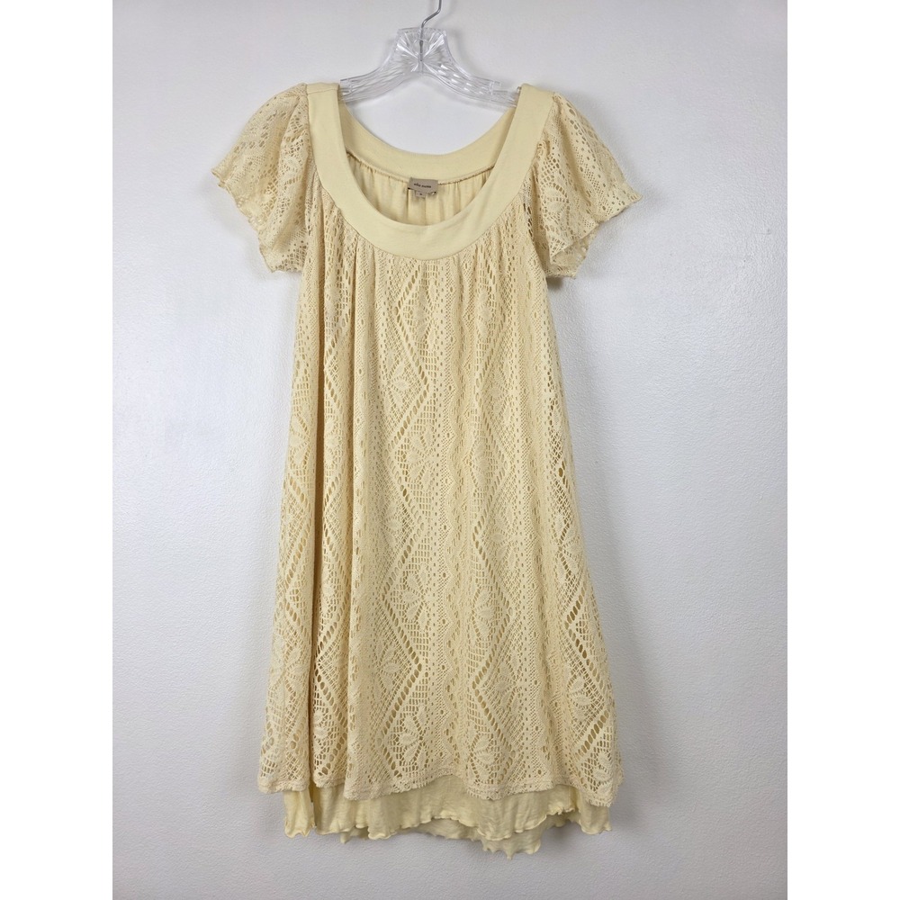 Ella Moss Dress Womens Small Yellow Crochet Lacey Boho Milkmaid Lined Peasant